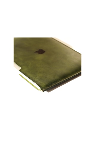 Kişiye Isme Özel Adonis Macbook Air Hakiki Deri Kılıf Yeşil