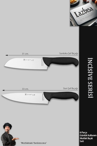 İncisive Serisi Mutfak Bıçak Seti Et Sebze Şef Bıçağı 6lı Mft-258 Siyah