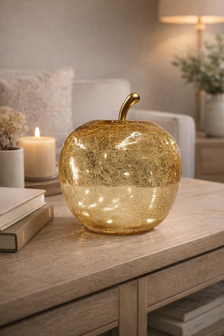 Işıklı Gold Elma Formlu Dekoratif Obje
