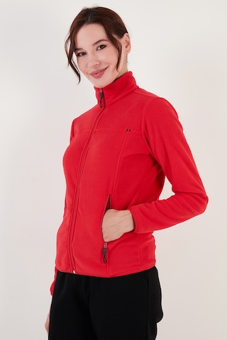 Lela Slim Fit Anti-Pilling Tüylenme Yapmayan Fermuarlı Cepli Hırka Bayan Polar 5907002 Kırmızı