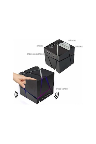 Hfambition Küçük Taşınabilir Bluetooth Hoparlör, 7x7x7 Cm, Renkli Led Işık, Fm Radyo, El-işi Çağrı Desteği, 8 Saat Oynama Süresi, Siyah