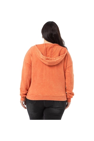 Büyük Beden Degaje Kapüşonlu Yaka Cepli Parça Boyalı Üç İplik Turuncu Sweatshirt-turuncu Turuncu