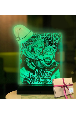 Yılbaşı Hediyesi Kişiye Özel Resimli Noel Baba Şapkalı 3d Led Gec