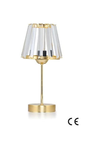 Kristal Cam Başlıklı Metal Ayaklı Gold Abajur Yatak Odası Gece Lambası Oturma Odası Aydınlatma Gold