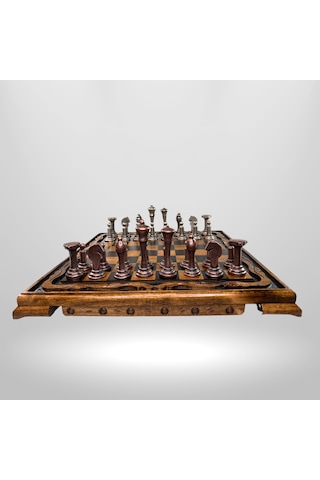 Mc01 Metal Satranç Takımı - Gerçek Ceviz Tahta - El Yapımı
