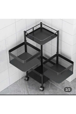 3 Katlı Metal Siyah Patates Soğan Sebze Meyve Sepeti Sebzelik Tekerlekli 1019-cn