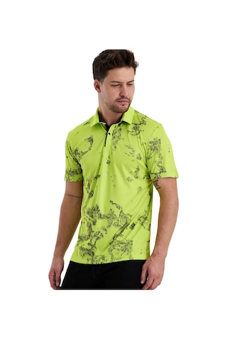 Gölge Desenli Spor Polo Yaka Erkek Kısa Kol Tişört Neon Yeşil