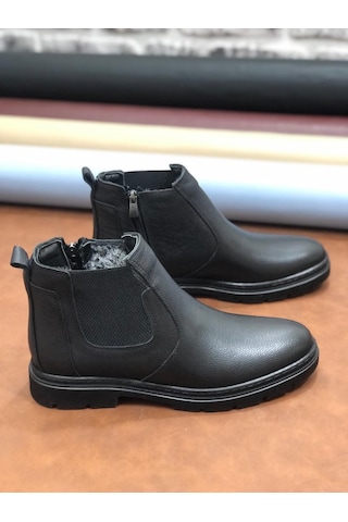 Derilax Hakiki Deri Ortopedik Büyük Numara 45-46-47 Kürklü Kışlık Erkek Bot Siyah