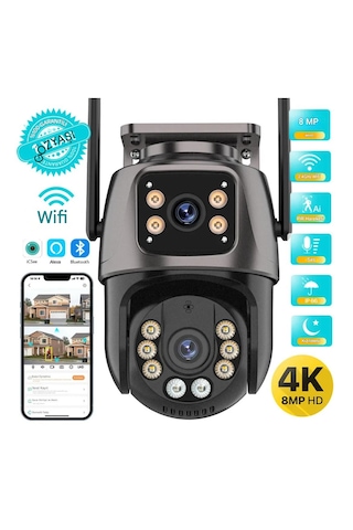 4k 8mp Hd Wifi Ptz Kamera 4mp Çift Lens Çift Ekran