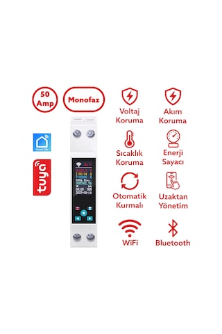 Tongou Ekranlı Akıllı Voltaj Ve Akım Koruma Rölesi - Sıcaklık Wifi Özellikli Çift Kutuplu Monofaz