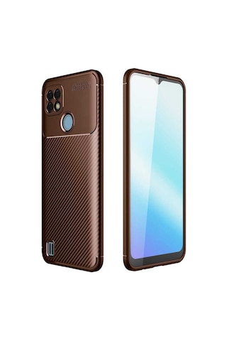 Realme C21 Kılıf Zore Negro Silikon Kapak Kahverengi