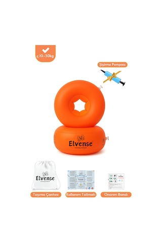 Elvense Çocuk Yüzme Kolluğu Seti 10-30 Kg Pompalı + Taşıma Çantalı Turuncu