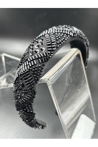 El İşlemeli Siyah Pullu Renk Parlak Motif İşleme Abiye Nişan Davet Kadın Saç Tacı Siyah