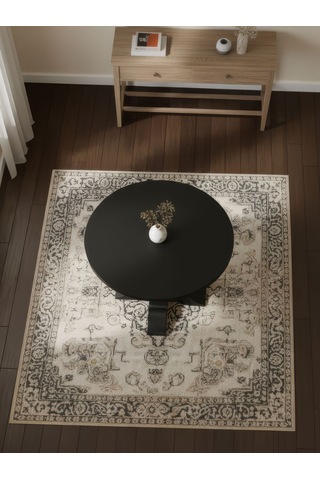 Orleans Fransız Still Yuvarlak Ahşap Yemek Masası 90x90 Siyah