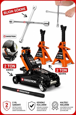 Swisstron Sws2tnbjn2 2ton Hidrolik Araç Kaldırma Krikosu Ve Kriko Sehpası Full Set Bijon Anahtarlı