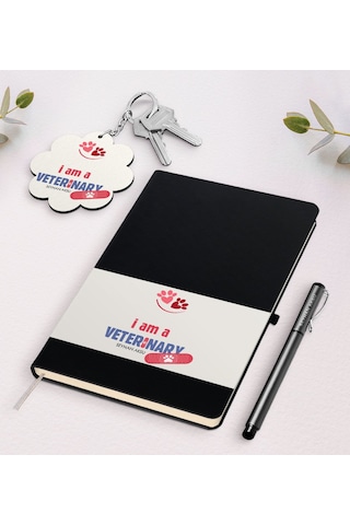 Kişiye Özel Veteriner Hekim Siyah Defter Kalem + Anahtarlık