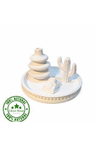 Ceren Wooden Boyanabilir Dekoratif Trio Set Tepsili Masa Üstü Obje