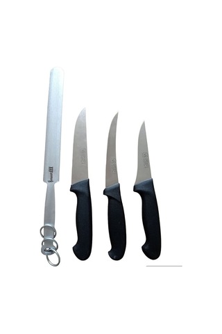 3+1 Solingen Bıçak Kurban Bıçağı Seti & Balkan Masat Bileme Çok Renkli