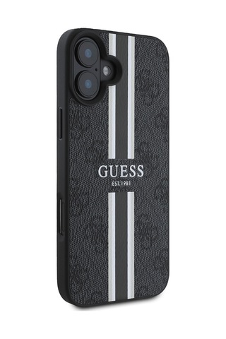 Apple iPhone 16 Uyumlu Kılıf Guess Lisanslı Magsafe Şarj Özellikli 4g Şerit Tasarımlı Printed Kapak Siyah