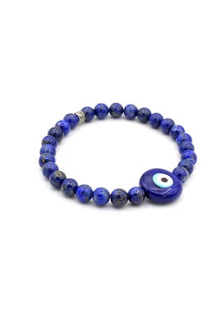 Murano Cam Nazar Boncuğu Tasarim Doğal Lapis Lazuli Taşi Bileklik Mavi