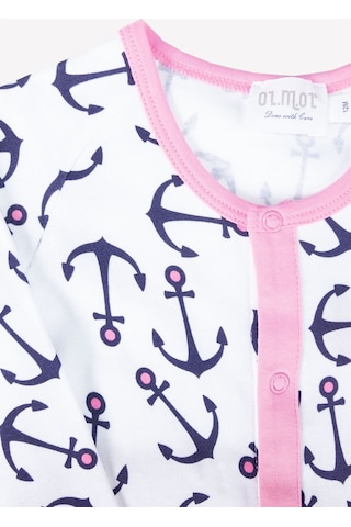 Ozmoz Büyük Çapa Desenli Yakası Pembe Fiyonklu Kız Bebek Tulum Çok Renkli