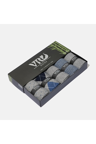 Erkek Bambu Çorap Gri Desenli Dikişsiz Premium 5 Çift Soket Çorap Açık Gri