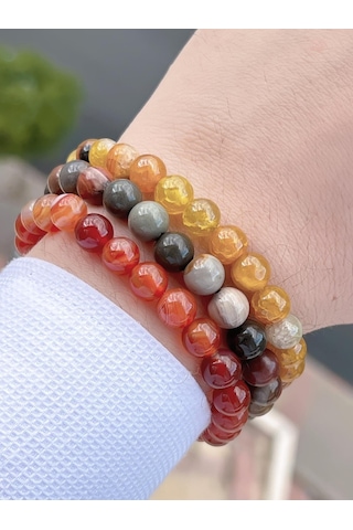 Nursaat Doğal Taş Özel Kombin Akik-aventurin-kristal Oluşumu Doğal Unisex Enerji Bilekliği Blkt.ns03 3 Adet Çok Renkli