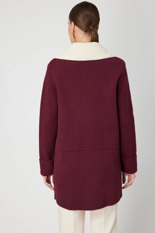 On Fashion Büyük Yakalı Düğmeli Kadın Bordo Hırka 63909 Bordo