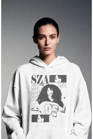 Sevbano Sza Rapper Şarkıcı Sırt Baskılı Unisex Oversize Premium Hoodie beyaz