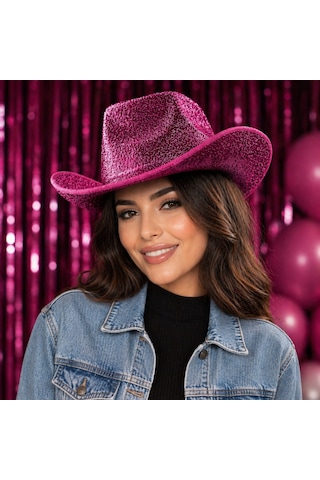 Nessiworld Parlak Pembe Kovboy Şapka Kadın Erkek Parti Disco Festival Şapkası Fuşya