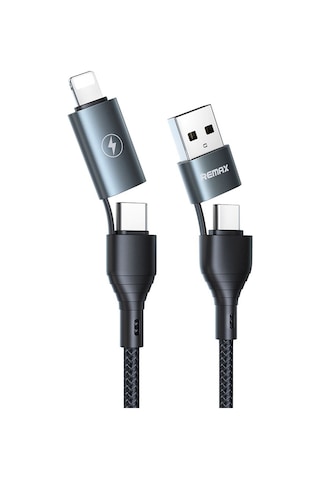 Yifomall Remax Rc-011 Dörtlü Usb Kablosu: Hızlı Şarj 3a , 480mbps Aktarım, Gümüş İp Örgü, Esnek Uzunluk, Çoklu Port Type-c/lightning , Siyah