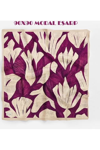 Mira Desen 94x94cm Viskon Modal Eşarp Mürdüm-krem