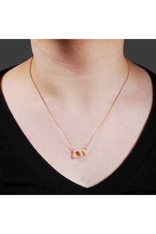 Kuyumcudukkani "sen Ve Ben"kare Figürlü Kolye-37136-r-w Rose Gold