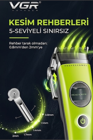V-880c Profesyonel Saç Kesme Makinesi 7200 Rpm Seramik & Mım Çelik Bıçaklı Şarjlı Tıraş Makinesi 10 Taraklı - Clipper