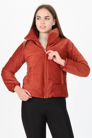 Kadın Yüksek Yaka Cepli Kışlık Kadife Mont Dpnb7154 Kiremit