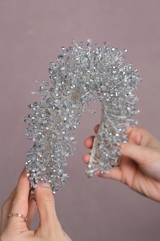 FdayAksesuar En Güzel Gelinlere Özel Gümüş Renk Atair Yogun Kristal Boncuklu Gelin Saç Aksesuarı FRDY31606