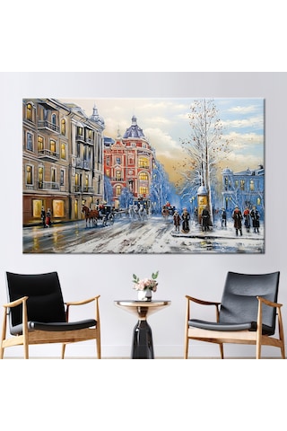 1 Parça Naturel Çerçeveli Kanvas Tablo Modern Sanat Eseri Şehir M