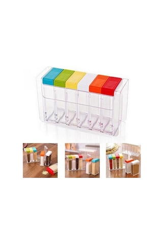 Createtech Mutfak Baharat Konteyneri 6in1 Çeşni Dağıtıcı Tuz Kutusu Şeffaf