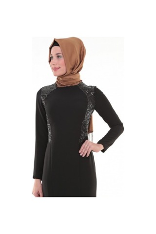 Nidya Moda Büyük Beden Elbise-4048Ps Siyah