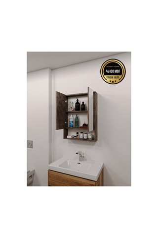 Lotus Banyo Dolabı Aynalı Raflı Kapaklı Gri