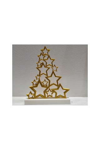 Altın Yıldız Tasarımlı Dekoratif Yılbaşı Süsü Modern Masa Üstü Noel Dekoru 25 Cm 25 Cm