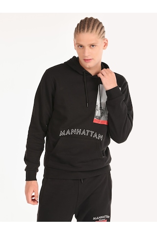 Colin's Colins Regular Fit Baskılı Kapüşonlu Siyah Erkek Sweatshirt Cl1064781 Siyah