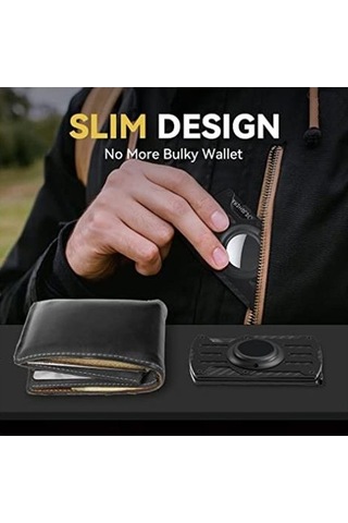 Zyzqstore Xianwen Airtag Tracker Kart Tutucu, Erkekler İçin Ultra İnce Rfıd Siyah Kılıf Siyah