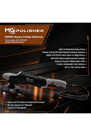 Mg Ps Rpv002 Yüksek Torklu Rotary Polisaj Makinesi 1200w Dijital Led Ekran Profesyonel Pasta Cila