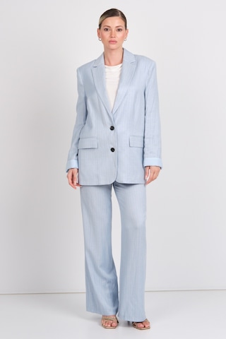 Ayhan Kadın Çizgili Cepli Keten Pantolon 1197 Mavi Mavi