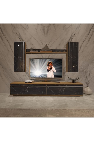 Decoraktiv Eko 5d Mdf Std Tv Ünitesi Tv Sehpası Pera - Siyah Mermer