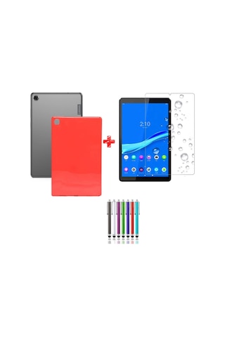 Lenovo M8 Tb-8505f 8" 3lü Set Lansman Silikon Kılıf + Nano Ekran Koruyucu Kırmızı