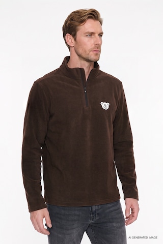 Ac&Co / Altınyıldız Classics Erkek Kahverengı Anti-pilling Tüylenme Yapmayan Soğuk Geçirmez Standart Fit Bato Yaka Sweatshirt Polar Kahverengi