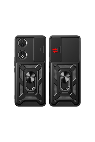 Honor 90 Kılıf Sürgülü Kamera Koruyucu Manyetik Standlı Tank Koruma Nourthkingdom Mavi