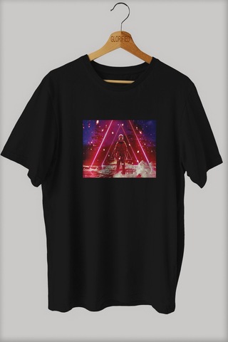 Noıssey -wed Astronot Tasarım Baskılı Oversize T-shirt Tişört Sokak Tarzı Siyah